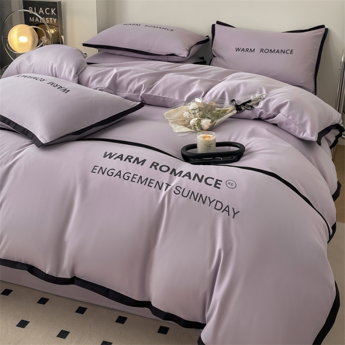 91家纺网 家纺一手货源 找家纺 眠帛家居2023新款A类气质极简水洗棉四件套 浅紫