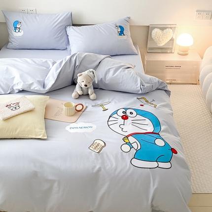 猪先生 2023新款 叮当猫纯棉绣花四件套 嘟嘟嘴蓝