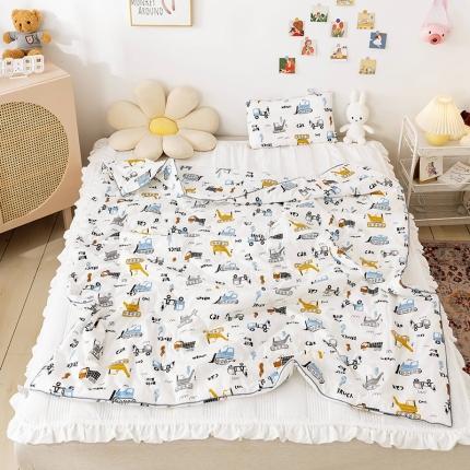 91家纺网 家纺一手货源 找家纺 十九色2024新款ins全棉儿童夏被 工程车