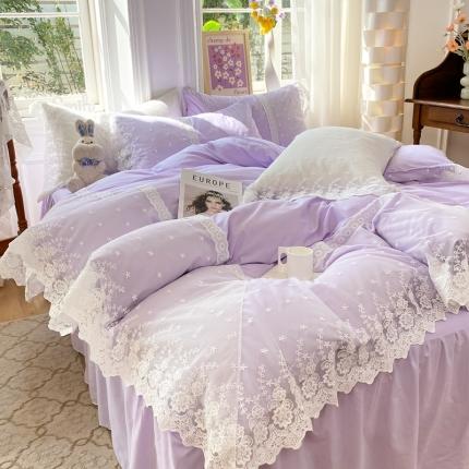 91家纺网 家纺一手货源 找家纺 花香四季 网红新款全棉法式浪漫蕾丝四件套少女心公主风床裙纯 紫