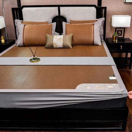 91家纺网 家纺一手货源 找家纺 小牛席业2023新款绣球花开-冰藤双面席系列（床笠款）（黑咖）