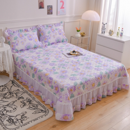 91家纺网 家纺一手货源 找家纺 公主风全棉蕾丝花边床盖四件套 欧根纱夹棉纯棉床单三件套全棉加棉套件