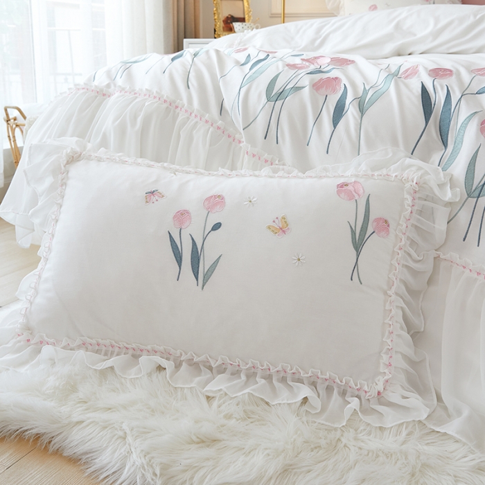 91家纺网 家纺一手货源 找家纺 （总）亲亲公主2025新款全棉韩版绣花韩版公主风蕾丝四件套-郁金香