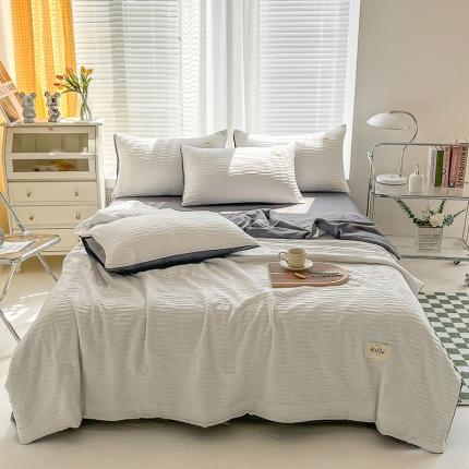 91家纺网 家纺一手货源 找家纺 (总)斯卡诺 2025针织泡泡纱夏被四件套简约纯色夏被空调被水洗棉夏被四件套