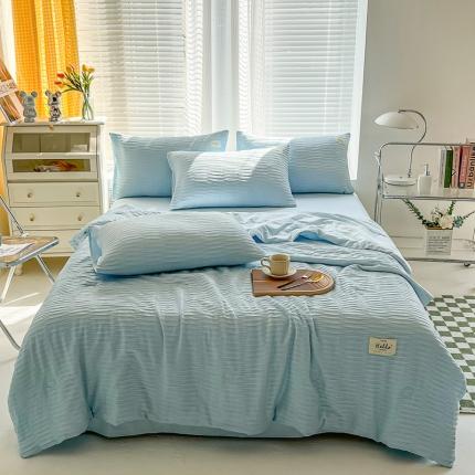 91家纺网 家纺一手货源 找家纺 (总)斯卡诺 2025针织泡泡纱夏被四件套简约纯色夏被空调被水洗棉夏被四件套