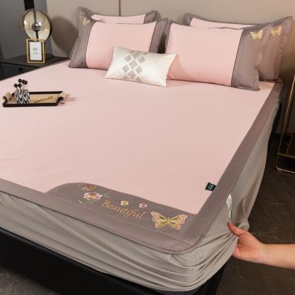 简一2024新款小千鸟格蝶恋花系列抗菌凉席床笠款-蝶恋花抗菌席-粉色