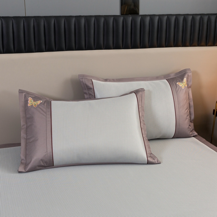 91家纺网 家纺一手货源 找家纺 简一2024新款小千鸟格蝶恋花系列抗菌凉席床笠款-蝶恋花抗菌席-灰色