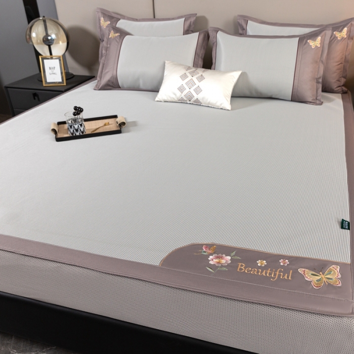 91家纺网 家纺一手货源 找家纺 简一2024新款小千鸟格蝶恋花系列抗菌凉席床笠款-蝶恋花抗菌席-灰色