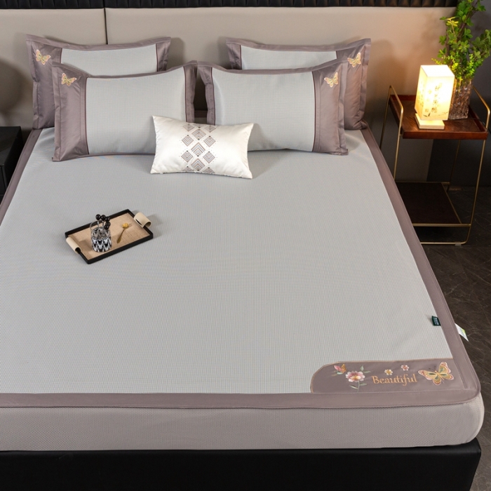 91家纺网 家纺一手货源 找家纺 简一2024新款小千鸟格蝶恋花系列抗菌凉席床笠款-蝶恋花抗菌席-灰色