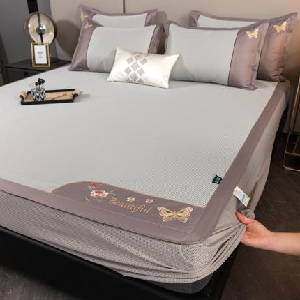 简一2024新款小千鸟格蝶恋花系列抗菌凉席床笠款-蝶恋花抗菌席-灰色