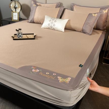 简一2024新款小千鸟格蝶恋花系列抗菌凉席床笠款-蝶恋花抗菌席-咖色