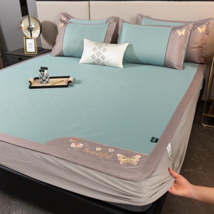 简一2024新款小千鸟格蝶恋花系列抗菌凉席床笠款-蝶恋花抗菌席-绿色