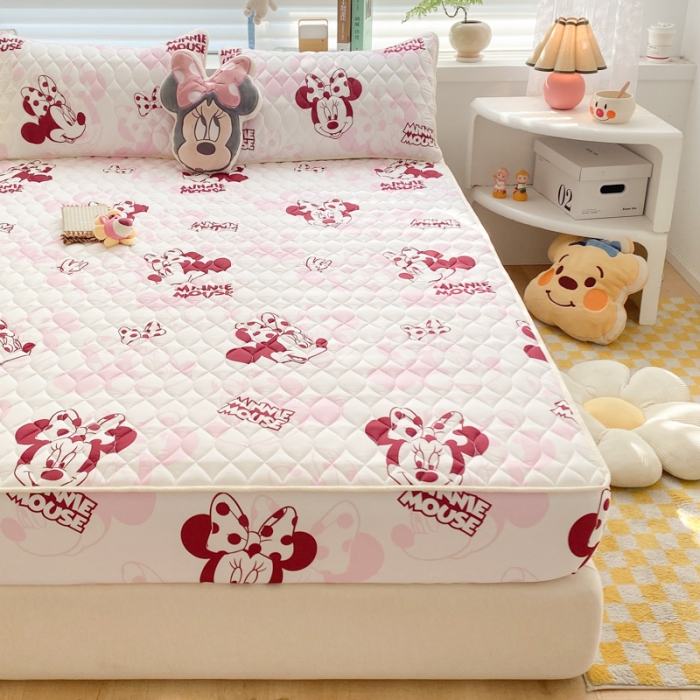 91家纺网 家纺一手货源 找家纺 鑫钰 2023新款迪士尼印花夹棉床笠 开心米妮 红