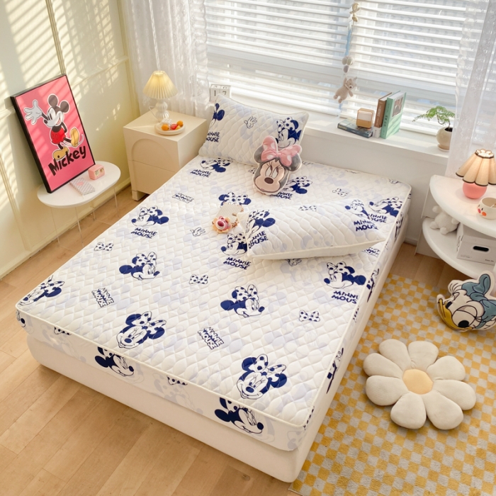 91家纺网 家纺一手货源 找家纺 鑫钰 2023新款迪士尼印花夹棉床笠 开心米妮 蓝