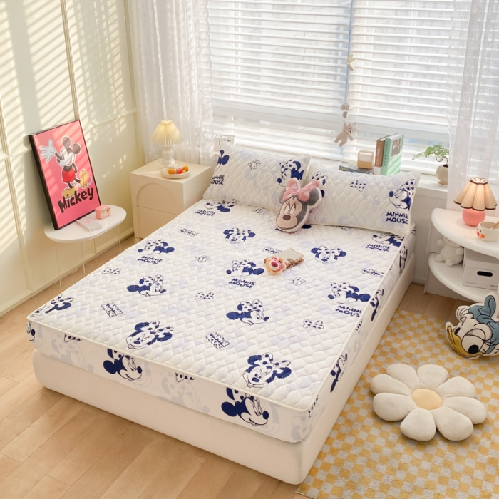 91家纺网 家纺一手货源 找家纺 鑫钰 2023新款迪士尼印花夹棉床笠 开心米妮 蓝