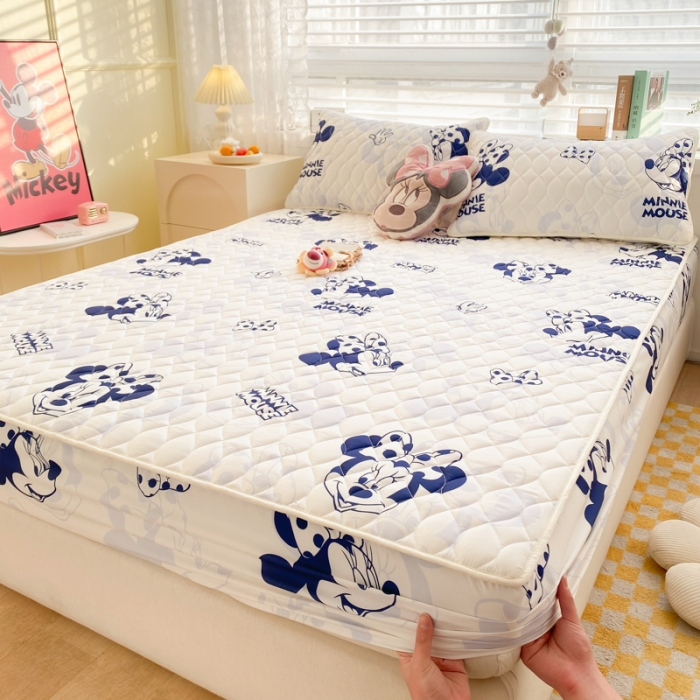 91家纺网 家纺一手货源 找家纺 鑫钰 2023新款迪士尼印花夹棉床笠 开心米妮 蓝