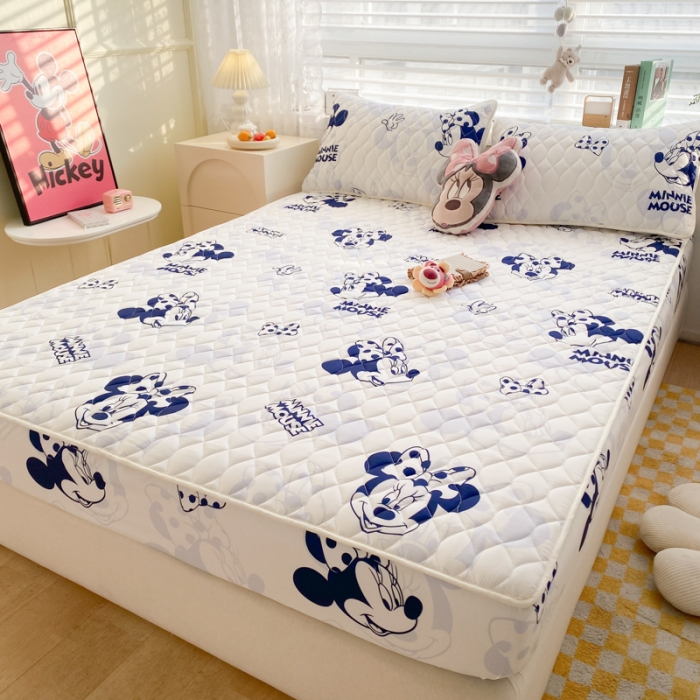 91家纺网 家纺一手货源 找家纺 鑫钰 2023新款迪士尼印花夹棉床笠 开心米妮 蓝