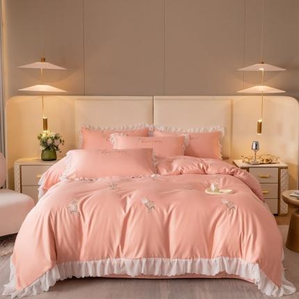 91家纺网 家纺一手货源 找家纺 菲儿家纺 2023新款郁金香系列水洗真丝刺绣四件套 郁金香-桔