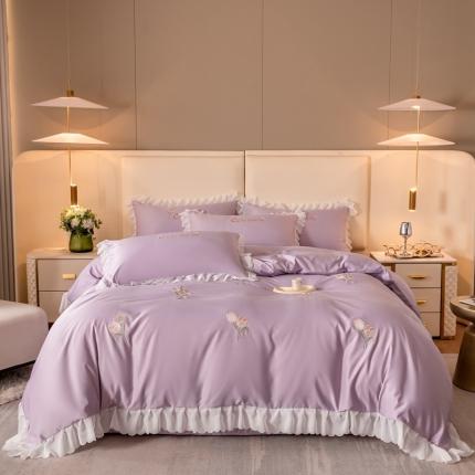 91家纺网 家纺一手货源 找家纺 菲儿家纺 2023新款郁金香系列水洗真丝刺绣四件套 郁金香-紫