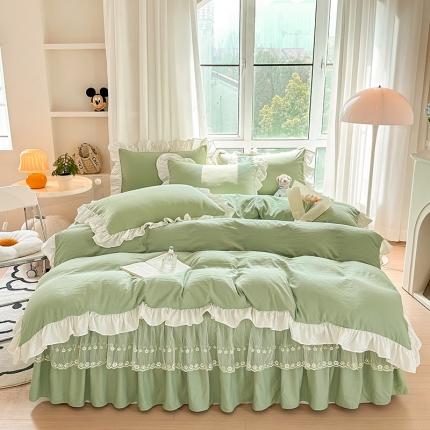 91家纺网 家纺一手货源 找家纺 （总）言熙居 2023新款A类清新风棉麻双层纱直播爆款床裙四件套