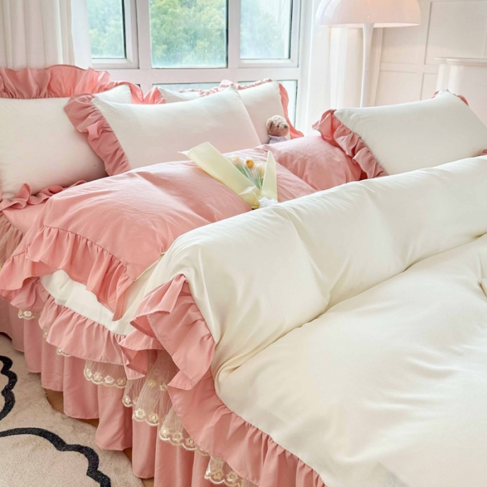 91家纺网 家纺一手货源 找家纺 言熙居 2023新款A类清新风床裙四件套 冰洁玉