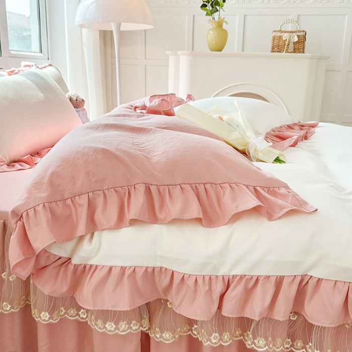 91家纺网 家纺一手货源 找家纺 言熙居 2023新款A类清新风床裙四件套 冰洁玉