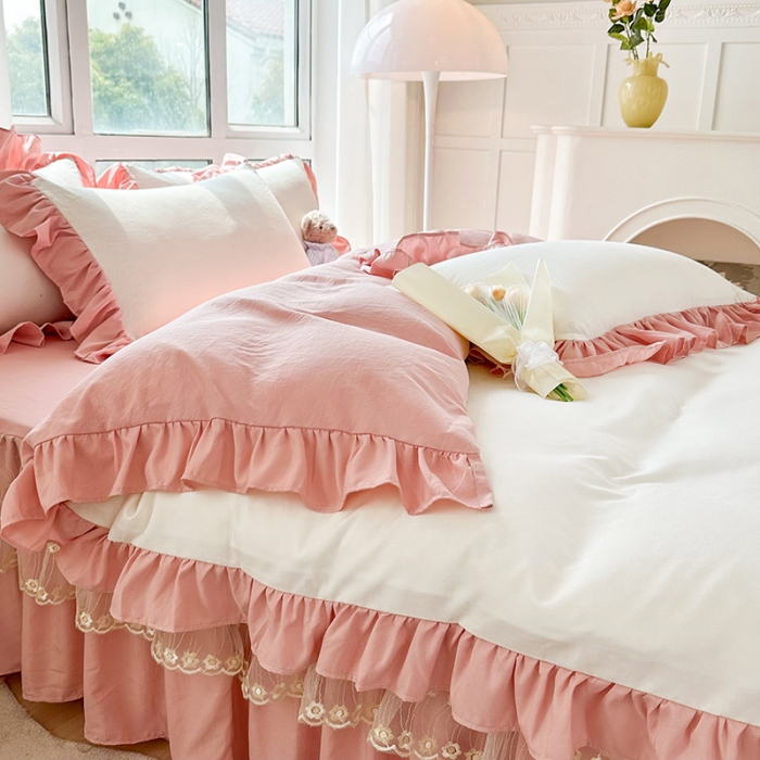 91家纺网 家纺一手货源 找家纺 言熙居 2023新款A类清新风床裙四件套 冰洁玉