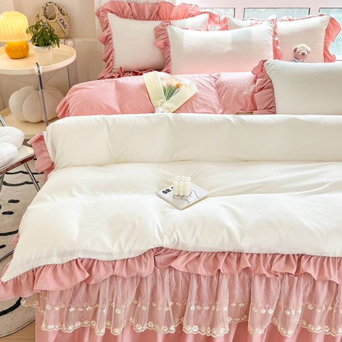 91家纺网 家纺一手货源 找家纺 言熙居 2023新款A类清新风床裙四件套 冰洁玉