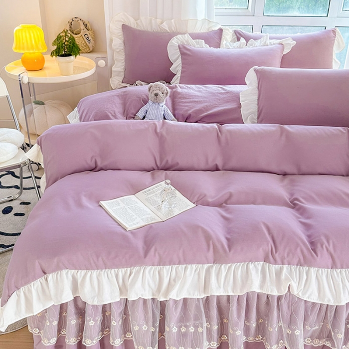 91家纺网 家纺一手货源 找家纺 言熙居 2023新款A类清新风床裙四件套 水晶紫