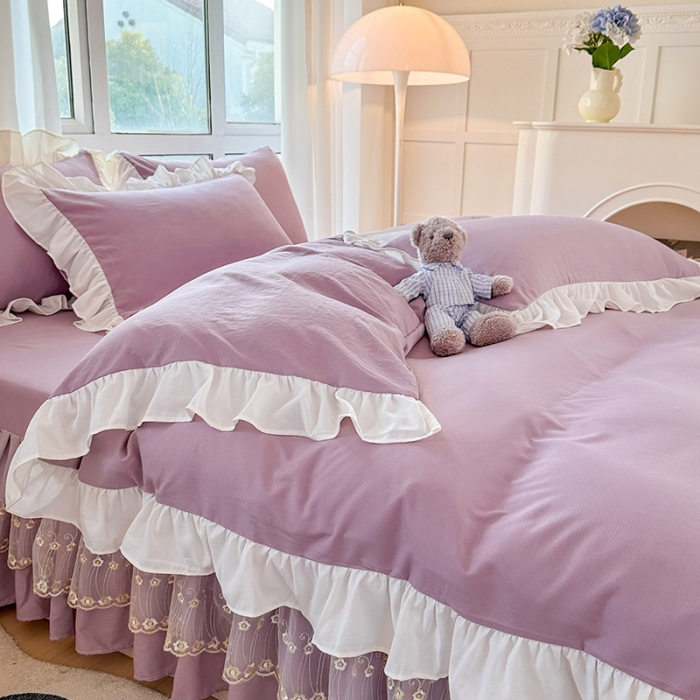 91家纺网 家纺一手货源 找家纺 言熙居 2023新款A类清新风床裙四件套 水晶紫