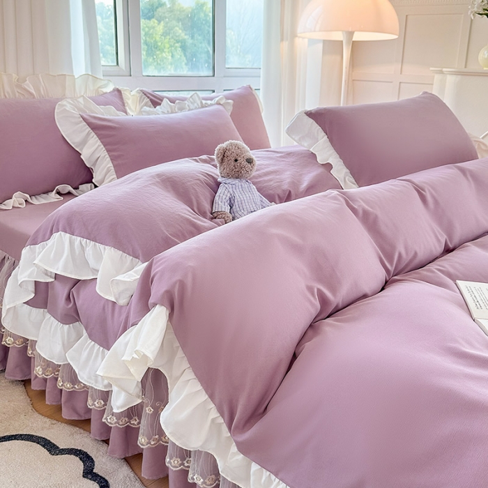 91家纺网 家纺一手货源 找家纺 言熙居 2023新款A类清新风床裙四件套 水晶紫