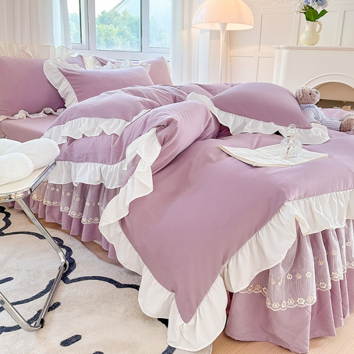 91家纺网 家纺一手货源 找家纺 言熙居 2023新款A类清新风床裙四件套 水晶紫