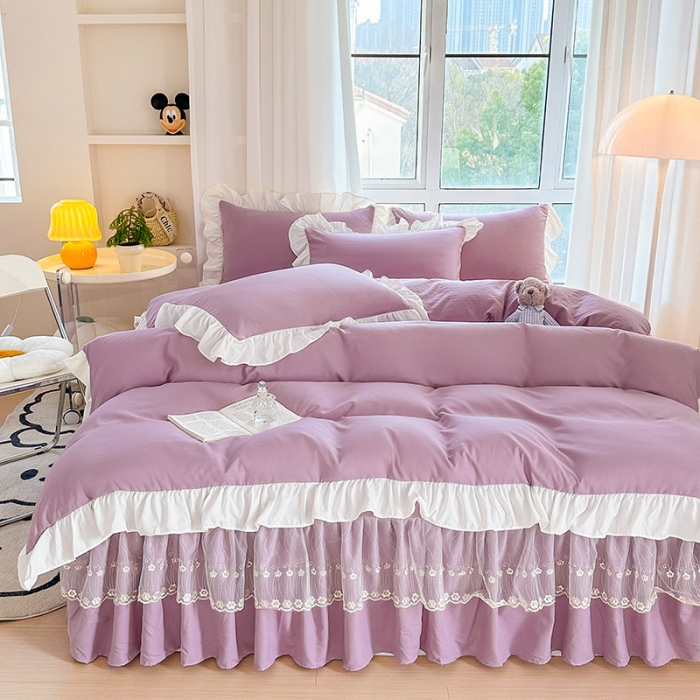 91家纺网 家纺一手货源 找家纺 言熙居 2023新款A类清新风床裙四件套 水晶紫