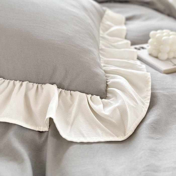 91家纺网 家纺一手货源 找家纺 言熙居 2023新款A类清新风床裙四件套 星辰灰