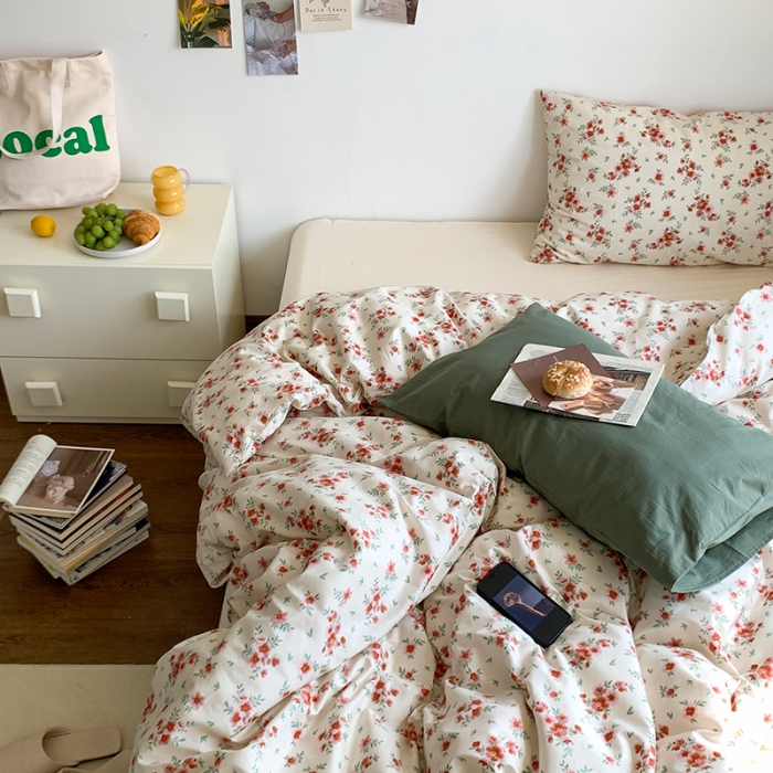 91家纺网 家纺一手货源 找家纺 六巷胡同 2023新款ins韩国博主风小碎花混搭四件套 苍岭野莉