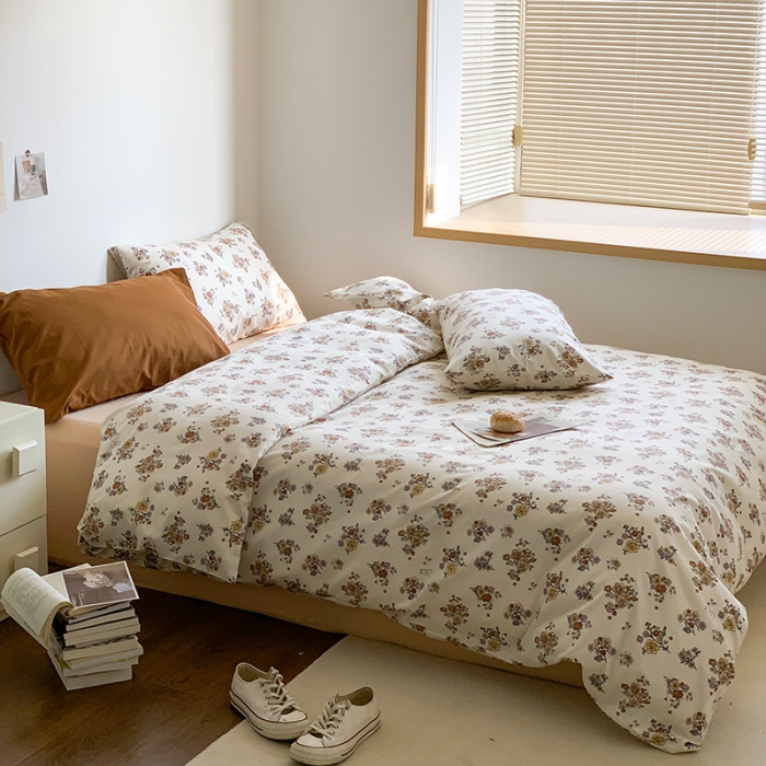 91家纺网 家纺一手货源 找家纺 六巷胡同 2023新款ins韩国博主风小碎花混搭四件套 藤上蔷薇