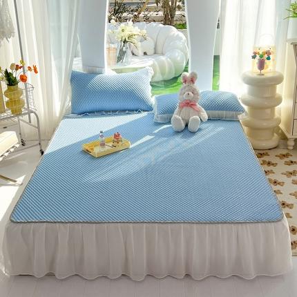 91家纺网 家纺一手货源 找家纺 新印象 2025新款凉感3D冰豆豆床裙凉席 湖蓝