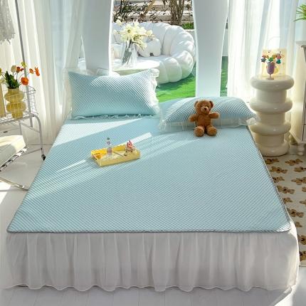 91家纺网 家纺一手货源 找家纺 新印象 2025新款凉感3D冰豆豆床裙凉席 湖绿