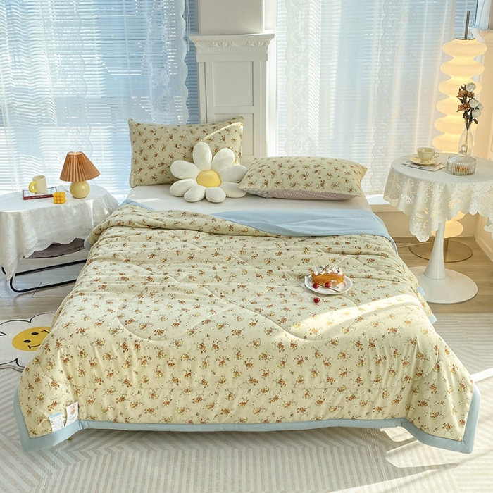 91家纺网 家纺一手货源 找家纺 梦初语 2023新款水洗棉棉花夏被 栀子花开