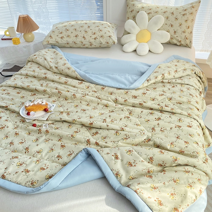 91家纺网 家纺一手货源 找家纺 梦初语 2023新款水洗棉棉花夏被 栀子花开