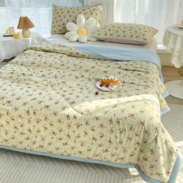 91家纺网 家纺一手货源 找家纺 梦初语 2023新款水洗棉棉花夏被 栀子花开