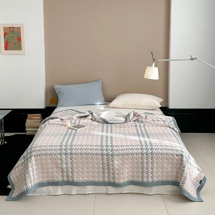 91家纺网 家纺一手货源 找家纺 吾秀  2023 A类色织全棉针织提花盖毯 彩格千鸟格-粉,彩格千鸟格-粉