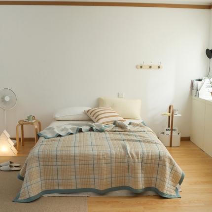 91家纺网 家纺一手货源 找家纺 吾秀  2023 A类色织全棉针织提花盖毯 彩格千鸟格-黄,彩格千鸟格-黄