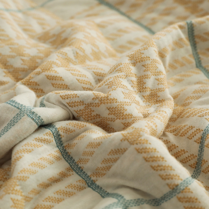 91家纺网 家纺一手货源 找家纺 吾秀  2023 A类色织全棉针织提花盖毯 彩线千鸟格-黄