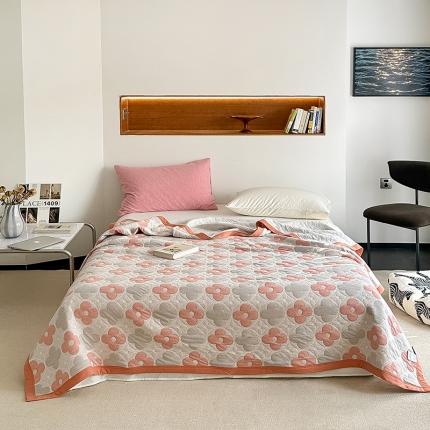 91家纺网 家纺一手货源 找家纺 吾秀  2023 A类色织全棉针织提花盖毯 梵克-橘