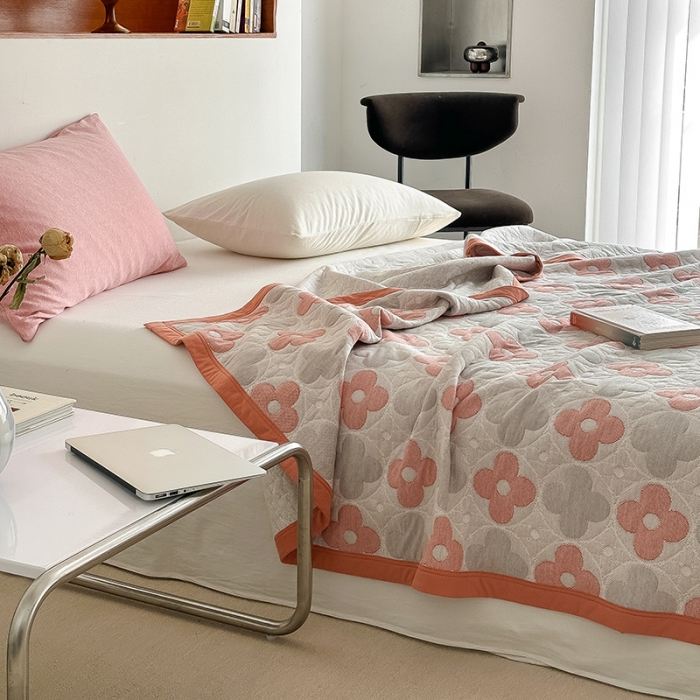 91家纺网 家纺一手货源 找家纺 吾秀  2023 A类色织全棉针织提花盖毯 梵克-橘