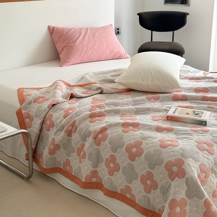 91家纺网 家纺一手货源 找家纺 吾秀  2023 A类色织全棉针织提花盖毯 梵克-橘