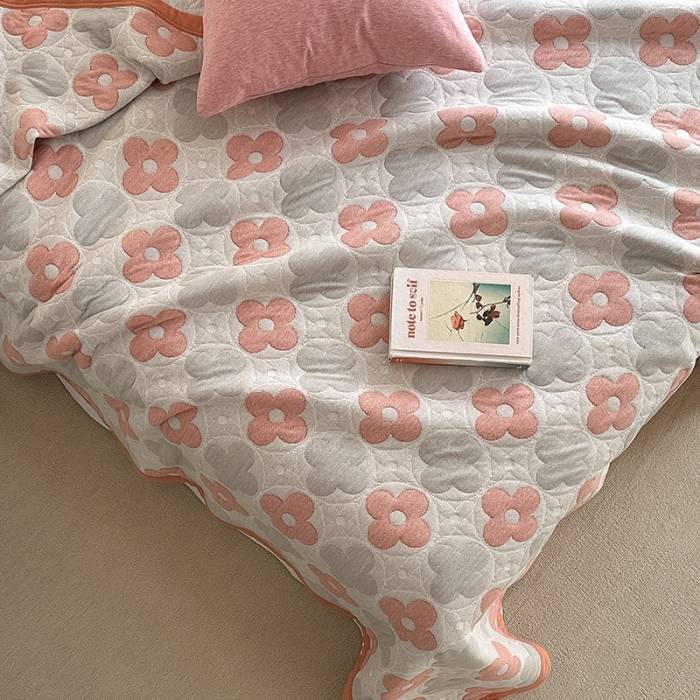 91家纺网 家纺一手货源 找家纺 吾秀  2023 A类色织全棉针织提花盖毯 梵克-橘