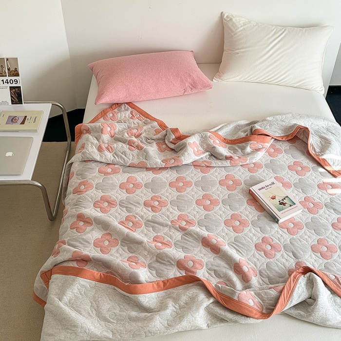 91家纺网 家纺一手货源 找家纺 吾秀  2023 A类色织全棉针织提花盖毯 梵克-橘