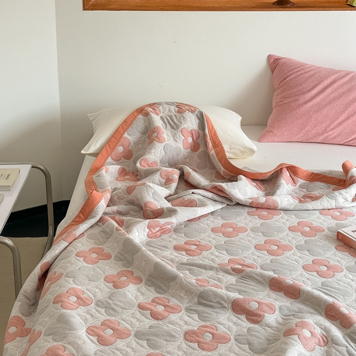 91家纺网 家纺一手货源 找家纺 吾秀  2023 A类色织全棉针织提花盖毯 梵克-橘